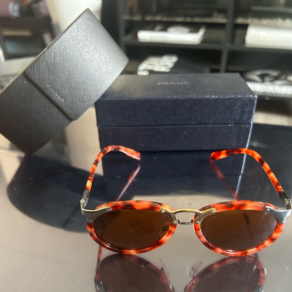 Prada Red Havana / Brown Aviator Sunglasses - Picture 2 of 6